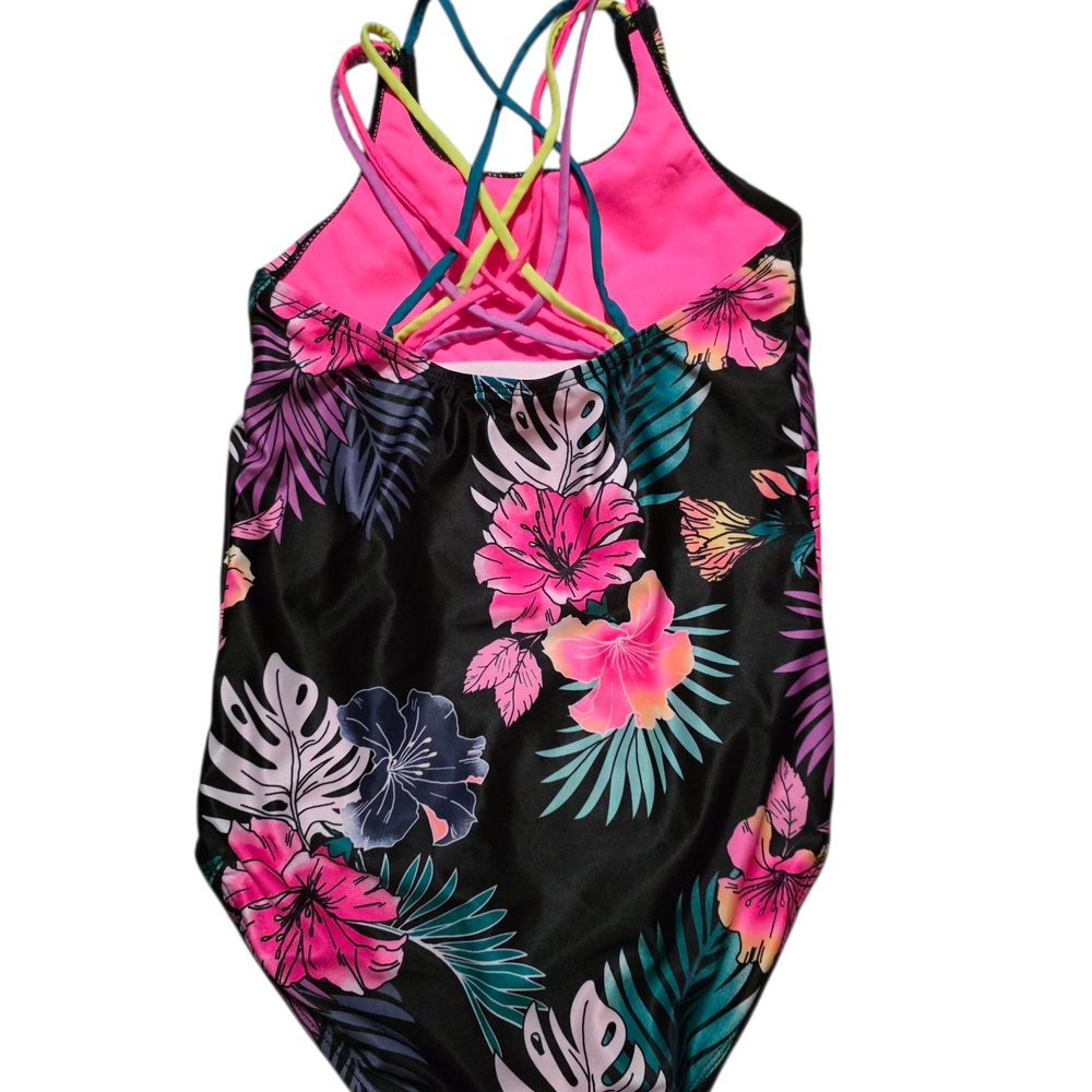 Justice Tropical Vibes One Piece Swimsuit, Black & Pink, Girls Size L (12/14) - Picture 3 of 5
